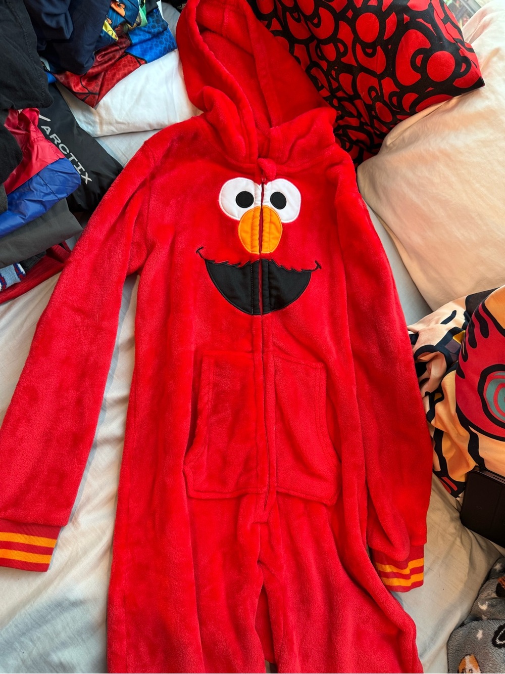 Kids Red Elmo Hooded One-Piece Pajamas